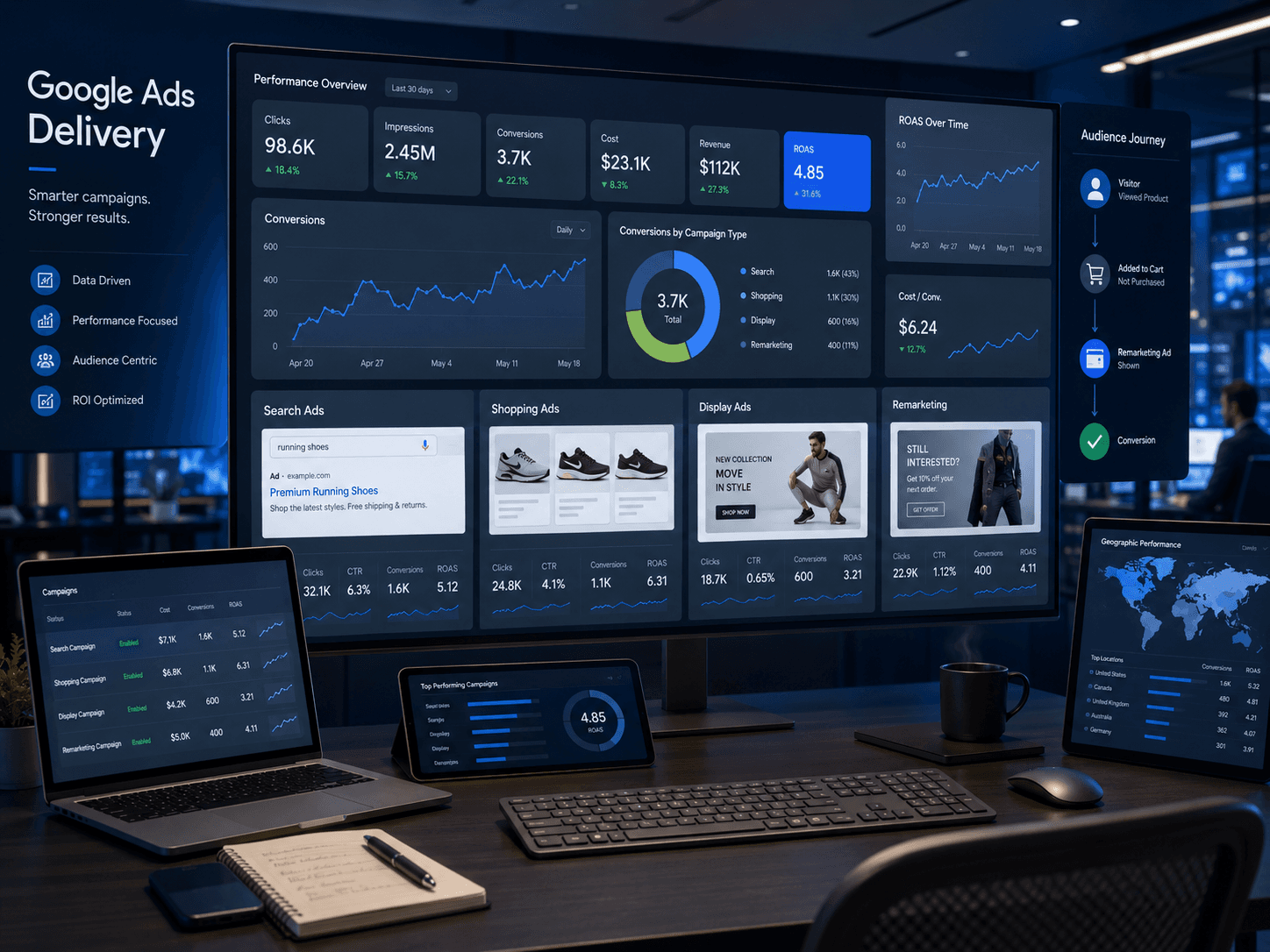 Strategic Google Ads Solutions quality testing across desktop, tablet and mobile devices